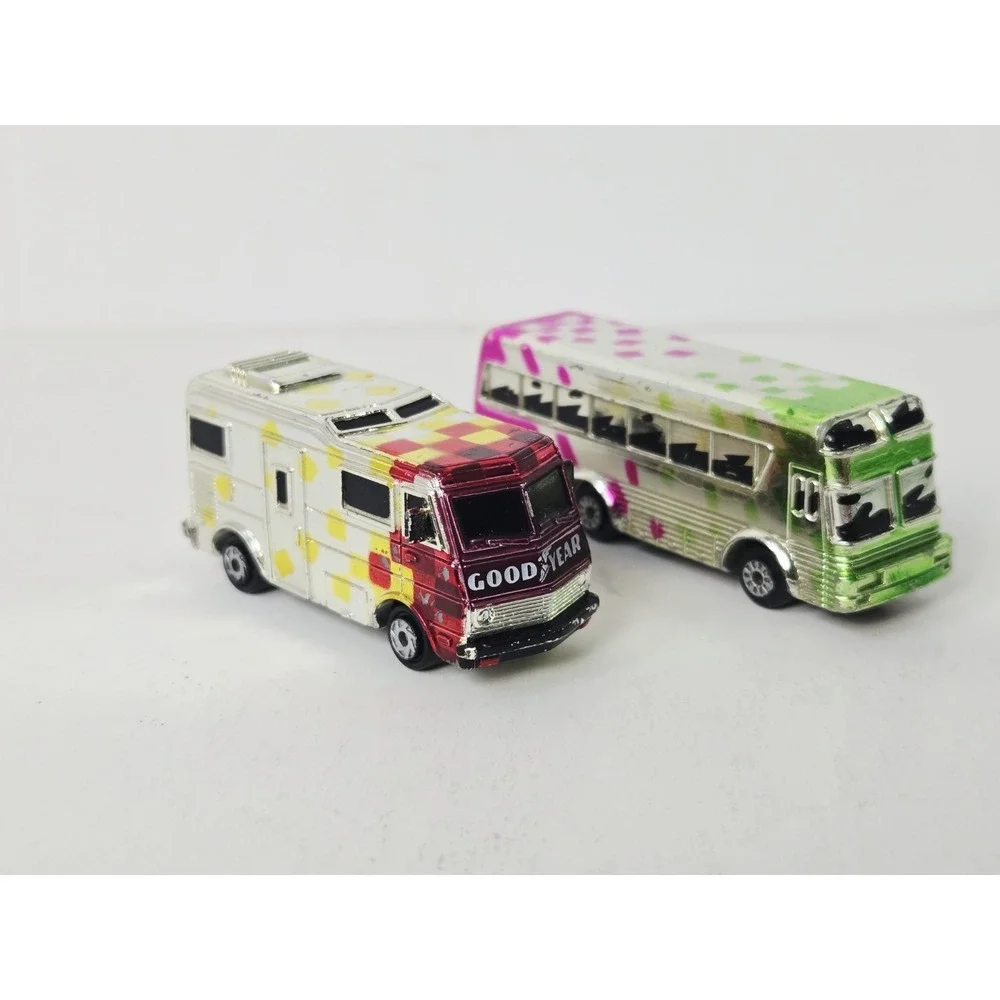 Vintage Galoob Micro Machines Chrome van and tour bus pair